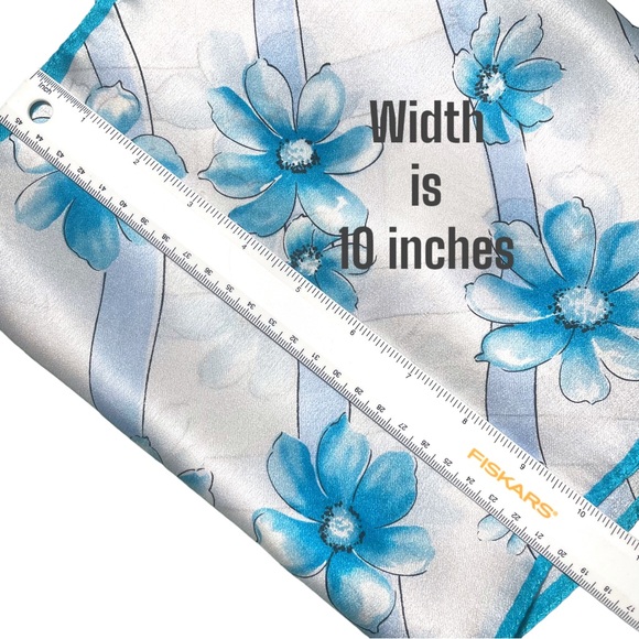 100% Silk Scarf - ELAINE GOLD for Collection XIIX - Blue White Floral 53” x 10” - Picture 11 of 13